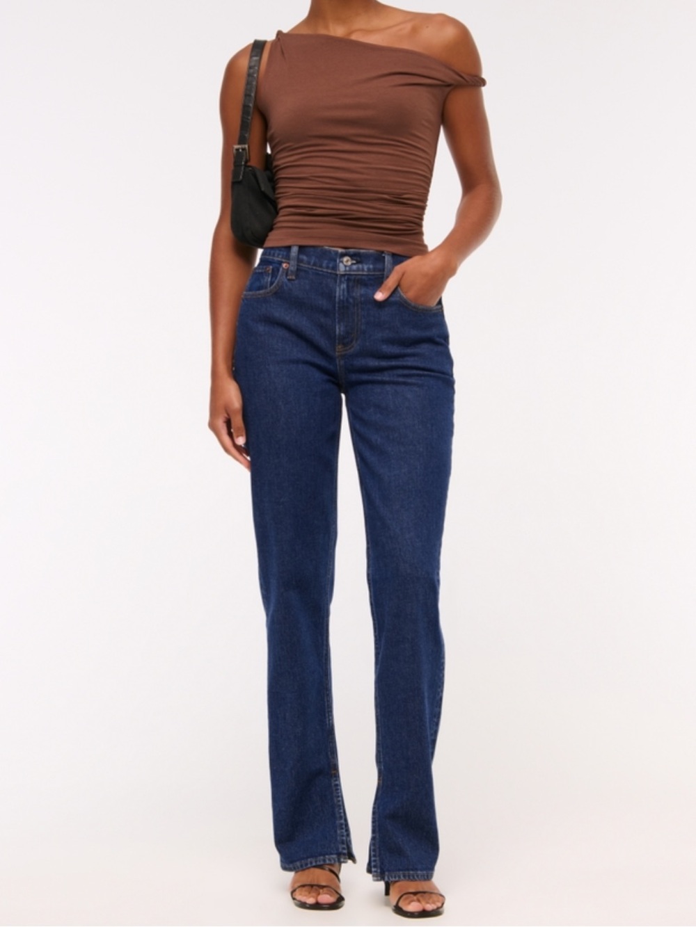 Abercrombie Curve Love Mid Rise 90s Straight Split Vent Hem Jean